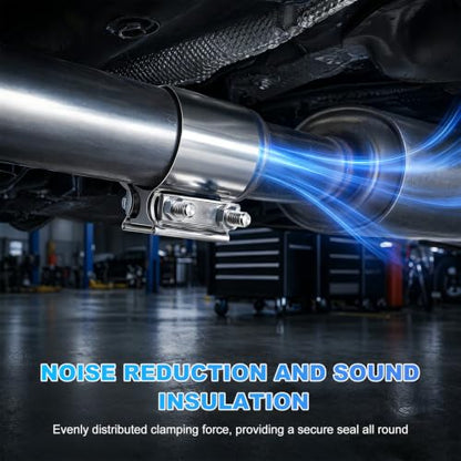 2 PCS Exhaust Clamp, Stainless Steel Butt Joint Band Muffler Clamp with Nuts, Durable Butt Joint Exhaust Pipe Sleeve Coupler Replacement for Most Vehicles, Car Accessories (2.5“) - color: 2.5“, 2 Pcs