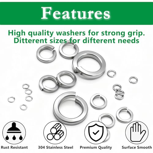 1000PCS Spring Lock Washers Assortment, 304 SS 9 SAE Sizes #4-1/2" - size: SAE-1000PCS