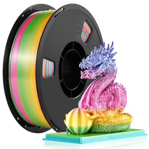 Dynta Silk Rainbow PLA 3D Printer Filament for Beginners, 1.75mm/±0.02mm - color: 1kgx1-silk Rainbow
