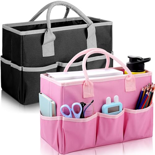 Tellingyou 2 Pcs Art Craft Tote Bag Teacher Craft Organizers and Storage Bag Desktop Tote Supply 600d Oxford Classroom Organizer Caddy Gift for Crafters Christmas Office(Black, Pink) - color: Black, Pink
