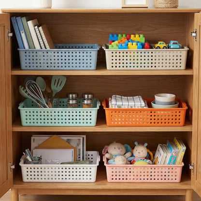 Carperipher 10 Pack Plastic Storage Baskets,Turn-in Paper Trays Classroom with Handle&Pencil Organizer,Stackable Letter Tray for Office A4 Doucuments,Morandi