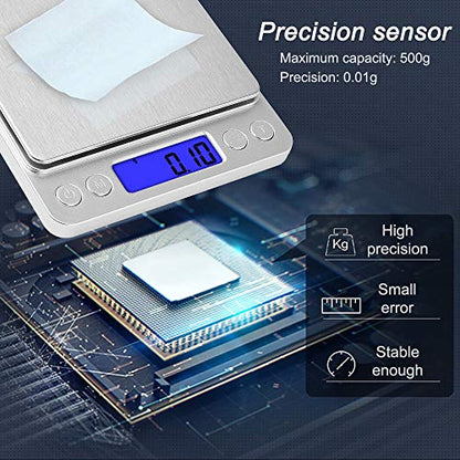 Kitchen Food Scale with 2 Trays, Diyife 500g/0.01g High Precision Scale - color: Silver