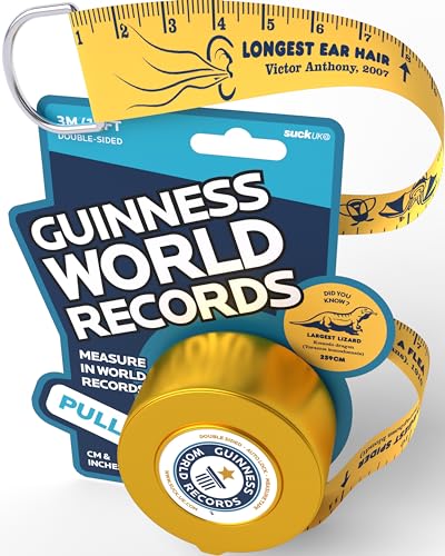 Guinness World Records 2026 - Kids Measuring Tape - Fun Fact 3m Double Sided - Kids Tape Measure - Filled with Silly Facts - Novelty Retractable Tool - Stocking Fillers for Kids - Party Bag Fillers - color: Guinness Measuring Tape