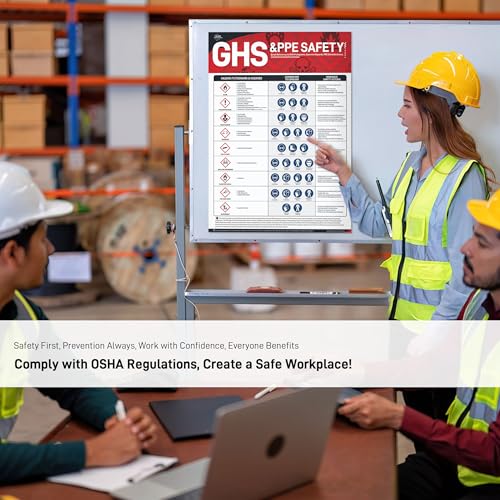 OSHA GHS Pictogram & PPE Safety Poster, 18 x 24 inches GHS Pictogram Chemical Hazard Guide, PPE Considerations, SDS & Immediate Safety Actions, Waterproof - style: GHS & PPE