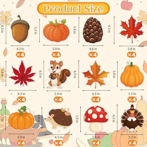 48Pcs Fall Thanksgiving Cutouts, Cute Autumn Squirrel Turkey Pumpkin Cut-Outs Fall Paper Cutouts for Thanksgiving Autumn Harvest Party Home Office Classroom Bulletin Board Chalkboard Wall Decor - style: Fall Thanksgiving