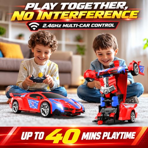 DEERC Spider Transforming RC Car for Boys, 2.4GHz Remote Control Robot Toy