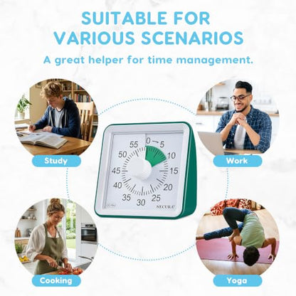 Secura Visual Timer for Kids, 60 Minute Classroom Countdown Timer for Study - color: Dark Green & Dark Green