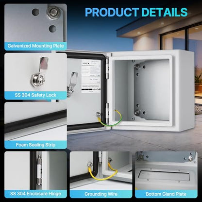 8x8x6 NEMA 4X Electrical Enclosure Metal Outdoor Enclosure Box - size: 8"H × 8"W × 6"D
