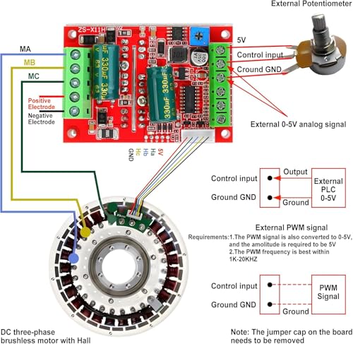 2PCS DC 6-60V 400W BLDC Three-Phase Brushless Motor Controller PWM Hall Motor Control Driver Board 12V 24V 48V with Forward/Reverse/Stop/Brake Function