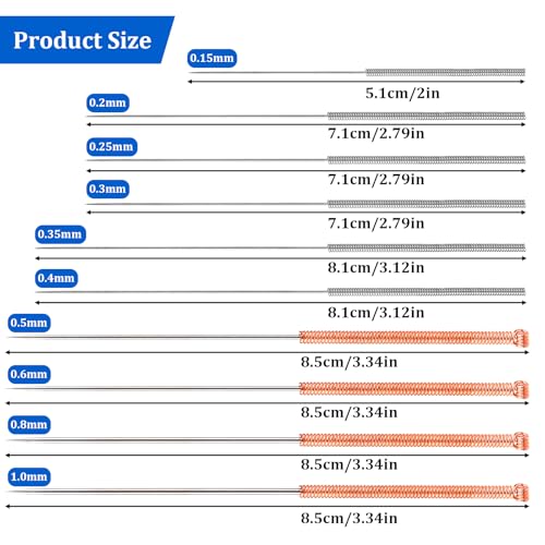 10Pcs No Clogger 3D Printer Tools Nozzle Cleaning Kit Needles, Stainless Steel Nozzle Unclogger Welding Tip Cleaner Accessories for Drills, (0.15, 0.2, 0.25, 0.3, 0.35, 0.4, 0.5, 0.6, 0.8, 1.0mm)
