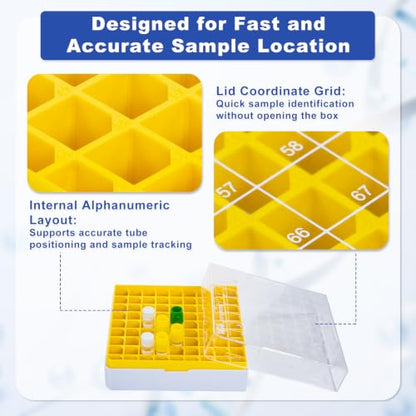 2in PC Cryo Boxes, 81-Well Tube Racks, Case of 20, Yellow - color: Yellow, size: 2in,81-well