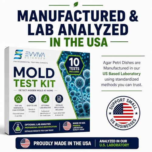 Mold Test Kit for Home by Evviva Sciences - Black Mold Test Kit w/Optional Lab Analysis (Extra Fee) - Mold Air Test Kit - 10 Easy Detection Tests for Indoor Air, HVAC & Surfaces - DIY Mold Detector