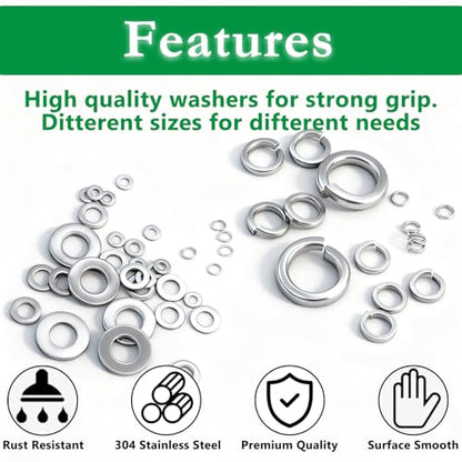 1000PCS Spring Lock Washers Assortment Kit, 9 Metric Sizes -M2, M2.5, M3, M4, M5, M6, M8, M10, M12, 304 Stainless Steel Washers for Bolts Screws, Split Lock Washer Set - size: Metric-1000PCS