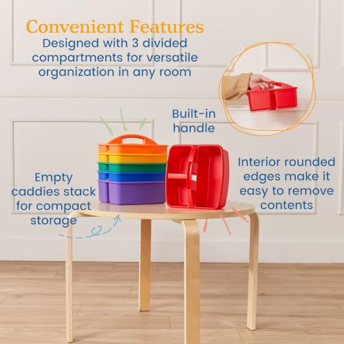 ECR4Kids 3-Compartment Small Storage Caddy Organizer, 6-Pack, Primary - color: Primary