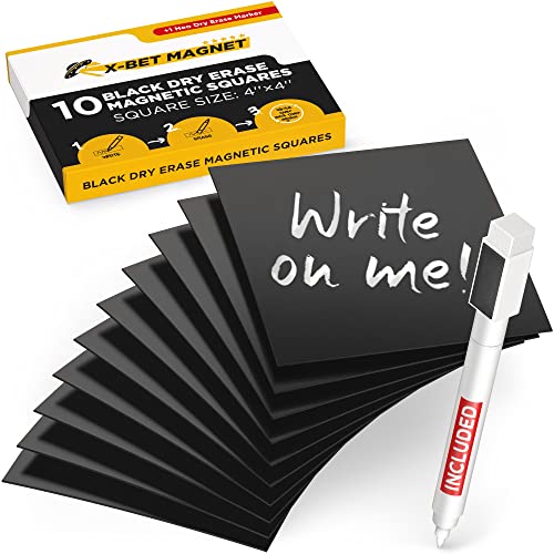 X-bet MAGNET Dry Erase Magnetic Labels, 4x4 (10x10cm), 10 pcs, Black - color: Black 4x4" 10 pcs