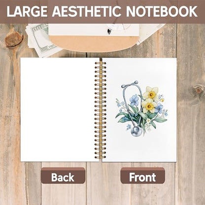 Nurse Gifts Notebook Journal, Doctor Nurses Appreciation Gifts Notebooks for Note Taking, Stethoscope Medical Flower Journal, Nursing Gift Hardcover Spiral Notebook 5.5x8.3in - color: nurse flower