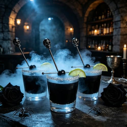 Homestia 6Pcs 7.5'' Metal Swizzle Sticks, Skull Halloween Cocktail Stirrers - color: Skull Series Black