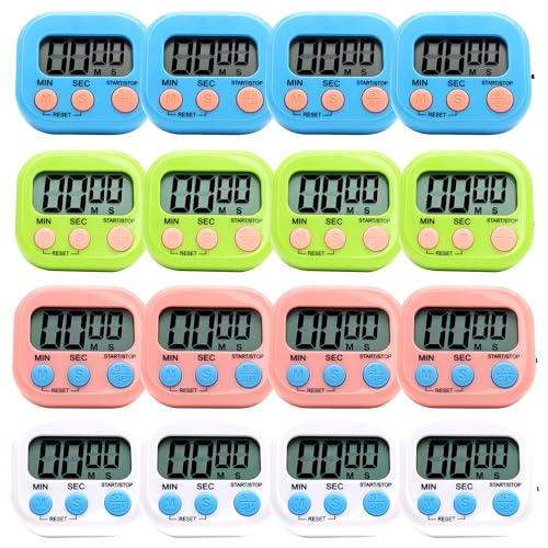 16 Pack Multi-Function Electronic Timer - Kitchen Timer,Magnetic Digital Timers,Big LCD Display, ON/Off Switch,Extensively Use in Cooking,Gym, Meeting, Classroom,Kitchen,Study,Work,Outdoor Activities - size: 16