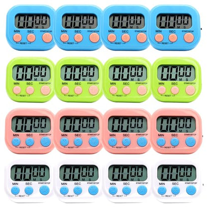 16 Pack Multi-Function Electronic Timer - Kitchen Timer,Magnetic Digital Timers,Big LCD Display, ON/Off Switch,Extensively Use in Cooking,Gym, Meeting, Classroom,Kitchen,Study,Work,Outdoor Activities - size: 16