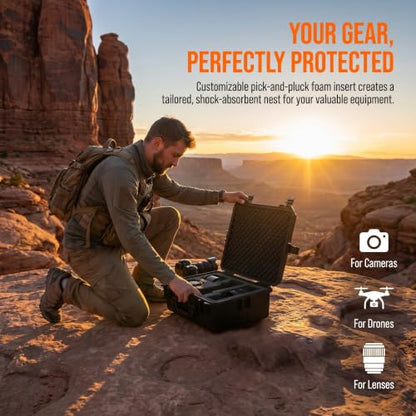 MEIJIA Portable Waterproof Protective Hard Case, Camera Case with Customizable Fit Foam Inserted,Fit Use of Drones,Camera,Equipments, Elegant Black (22.4"X16.73"X8.46") - size: 22.4" x 16.73" x 8.46"