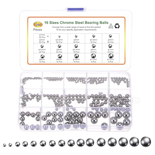 uxcell 350pcs G200 Precision Balls Assortment Kit 1mm 2mm 2.5mm 3mm 3.5mm 4mm 4.5mm 5mm 5.5mm 6mm 7mm 8mm 9mm 10mm 11mm 12mm Stainless Steel Bearing Balls