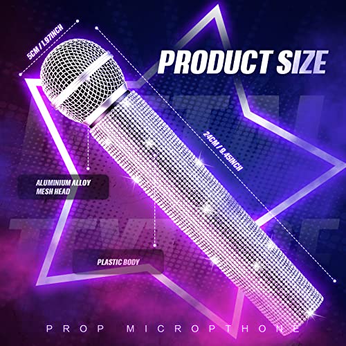 Sanwuta Fake Microphone Prop, Sparkly Bling Rhinestones Mic, Silver - color: Silver