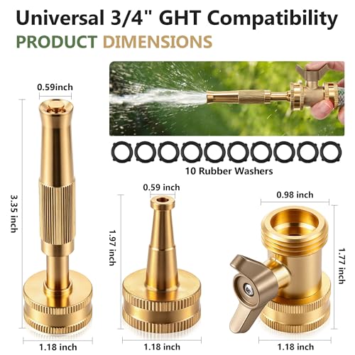 4 Pcs Brass Hose Nozzle Kit, High Pressure Jet & Spray Nozzles(1 Long Jet + 1 Short Spray), Water Hoses Nozzle with Easy Turn Brass Hose Shut off Valve, 3/4”GHT Connector for Garden, 10 Rubber Washers - style: 1 Long Jet + 1 Short Spray