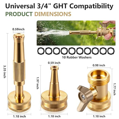 4 Pcs Brass Hose Nozzle Kit, High Pressure Jet & Spray Nozzles(1 Long Jet + 1 Short Spray), Water Hoses Nozzle with Easy Turn Brass Hose Shut off Valve, 3/4”GHT Connector for Garden, 10 Rubber Washers - style: 1 Long Jet + 1 Short Spray