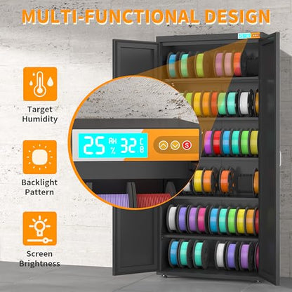 Large Filament Storage Rack 6-Tier 90 Rolls Moisture-Proof Storage,25% RH Filament Dehumidification Cabinet 3D Printing Sealing and Protection for PLA/ABS/TPU/Nylon (Black 380L) - color: BLACK 380L