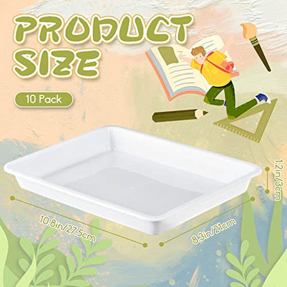 10 Pack Plastic Art Trays,Activity Crafts Tray,Organizer Tray,Serving Tray for Home,School,Kids,DIY Projects,Painting,Beads (White) - color: White