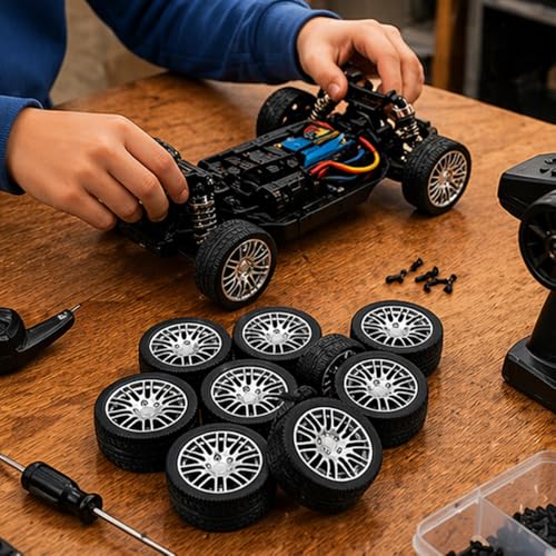 10PCS Toy Car Wheels Rubber Tire Wheels with Metal Shaft for RC Car Truck DIY Model Toy Wheel Replacement Accessories (3x35mm) - style: 3x35mm