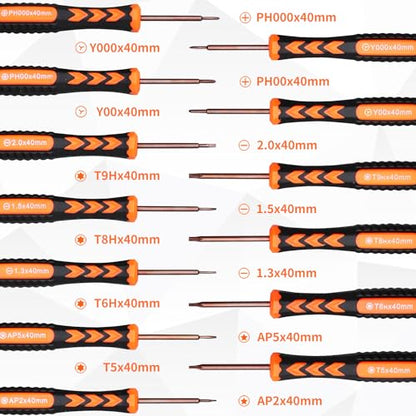 HengTianMei 18-Piece S2 Precision Screwdriver Set with Case- Torx, Phillips, Flat Head, Triangle, Hex, Micro Magnetic Screwdriver Repair Tool Kit for Computer, Phone, PC, Laptop, Eyeglass, Xbox