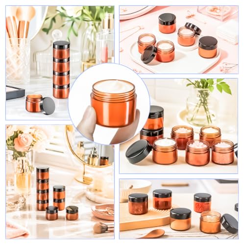 32 Pack 20g Amber Plastic Jars Containers, 20ml Travel Size Makeup Container Jars with Lids, Small Round Cosmetic Pot Jar for Cosmetic Cream Lip Balm Salve Sample Beauty Lotion,Black Lid - color: Amber, size: 20g