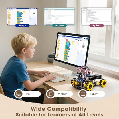 ACEBOTT Robotics for Kids Ages 8-12, Smart Robot Arm Car Kit with 5DOF, STEM Toys for Boys Compatible with Arduino & Scratch, App & Remote Control, STEM Gift for Boys, Girls and Adults