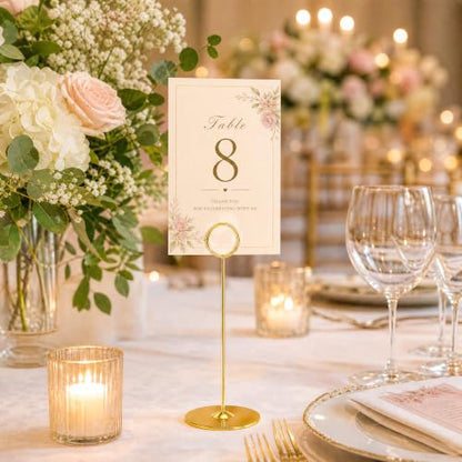 Urban Deco 16 Pieces Table Card Holder 8 inches Table Number Holders Place Steel Card Holders for Photos, Food Signs, Memo Notes, Weddings, Restaurants, Birthdays (Gold) - color: Gold