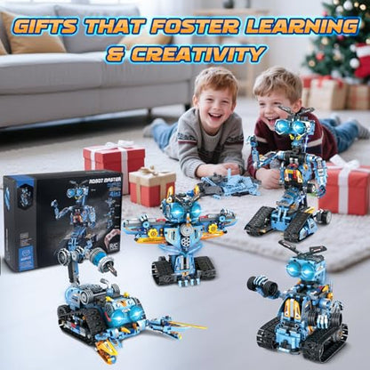 OKKIDY Robot Building Toys for Kids, 4-in-1 Rechargeable Remote Control RC Robotics STEM Building Block Kit RC Wall/Engineer Robot Toys for Boys Girls Ages 6 7 8 9 10 11 12+ (813PCS)