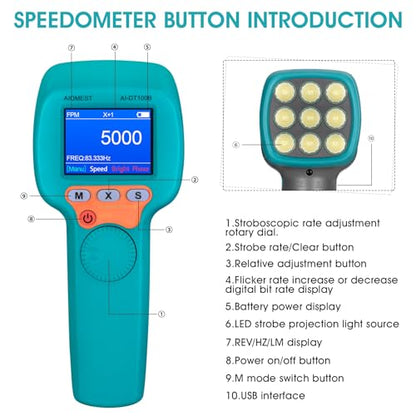 LED Stroboscope 99,999 RPM/Hz, Strobe Light Tachometer w/Data Logging - color: green