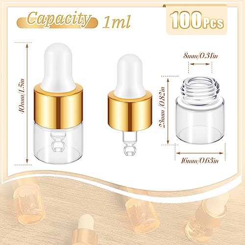 Didaey 100 Pcs Mini Glass Oil Dropper Bottle, 1 ml, Champagne Gold - color: Champagne Gold, size: 1 ml