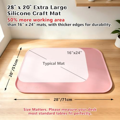 Silicone Mat with Edge for Bead Board: 28" x 20" Craft Mat with Raised Side - color: Pink, size: 28"L x 20"W