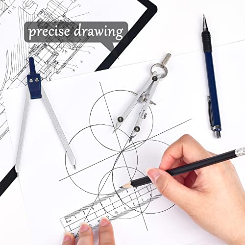 Unjoo 9Pcs Precision Geometry Set Metal Compass,Geometry Tool Set (Blue)