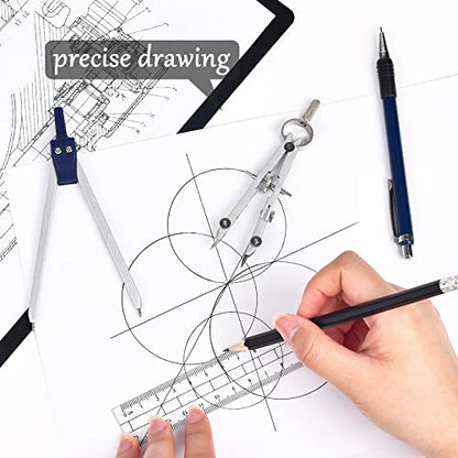 Unjoo 9Pcs Precision Geometry Set Metal Compass,Geometry Tool Set (Blue)