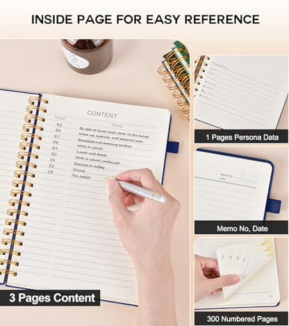 PERCUN B5 Spiral Notebook 300 Numbered Lined Pages Hardcover Journal 7"x10" - color: Navy, size: B5 size (7in x 10in)