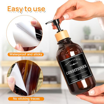 HVSWLY 12PCS Bathroom Labels for Soap Dispenser, Removable Bathroom Organization Labels, Waterproof Bottle Labels for Shampoo Conditioner Body Wash (Black) - size: 3"X3"