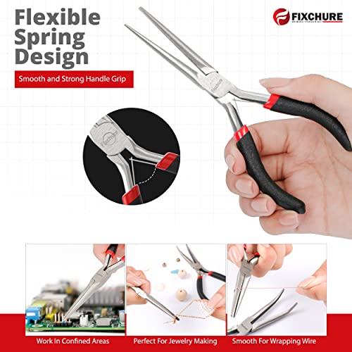 Needle Nose Pliers 2 PCs 6" - Heavy Duty Carbon Steel, Insulated, Non-Serrated, Long Nose Pliers with PVC Coating & Rust Proof Finish