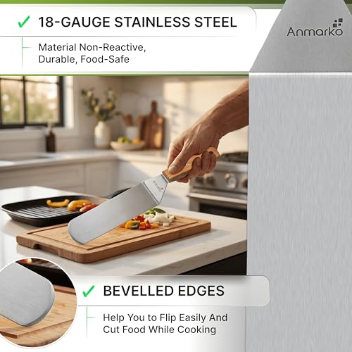Anmarko Stainless Steel Spatula with Wooden Handle, Food Spatula with S-Hook - color: WH 1pc Mid