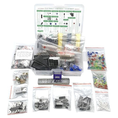Electronic Component Kit Total 2050 Pcs, LED Diodes, Resistors, Electrolytic Capacitor Package, Common Diodes, Ceramic Capacitors, Digital Tube,Common Transistor,Integrated Circuit Assortment Box