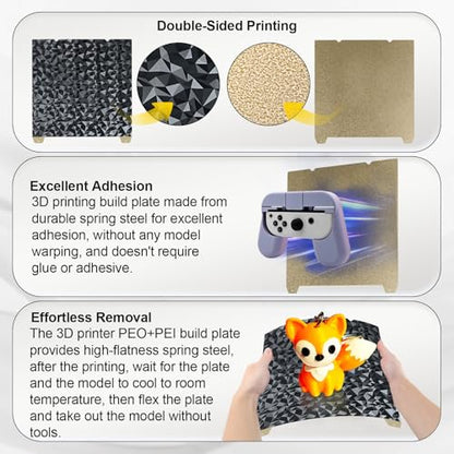 IdeaFormer-3D Double Sided PEO PEI Build Plate for Creality K1 Max/Ender 3 V3 Plus, Flexible PEO PEI Spring Steel Sheet No Magnetic Bed Plate K1 Max Plate 315x310 mm - color: Dimond PEO+Textured Gold PEI