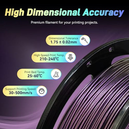 FLASHFORGE Chameleon Rapid PLA Filament 1.75mm Abyssal Purple, PLA Color Shift High Speed 3D Printer Filament, Max 500mm/s Fast Printing, Display Shimmering Effects from Various Angles and Light - color: Abyssal Purple