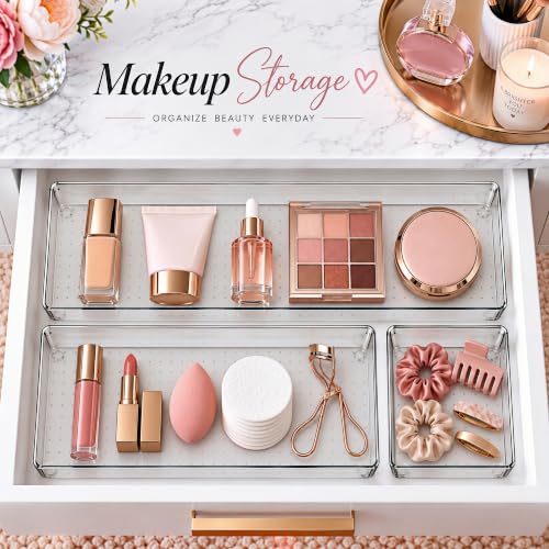 10 Pack Large Clear Drawer Organizer Trays, 3 Sizes, Non-Slip - size: 10 Pack