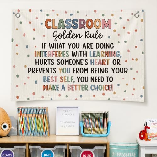 Colorful Classroom Golden Rule Decor Canvas Wall Hanging Banner - color: 02-Classroom Golden Rule - Colorful Polka Dot